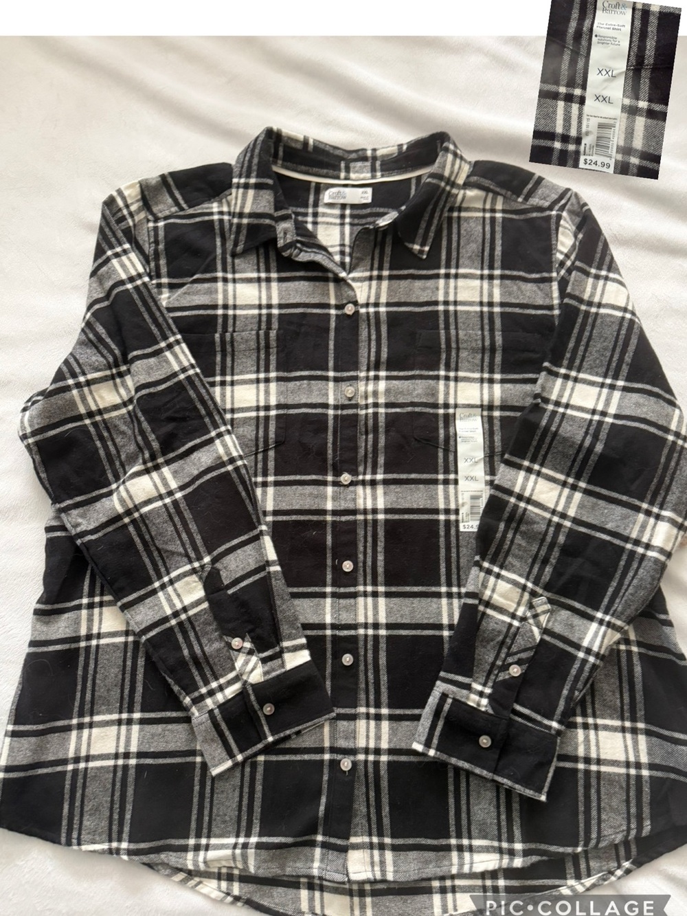 Women’s Black & White Plaid Button-Up Shirt - XXL